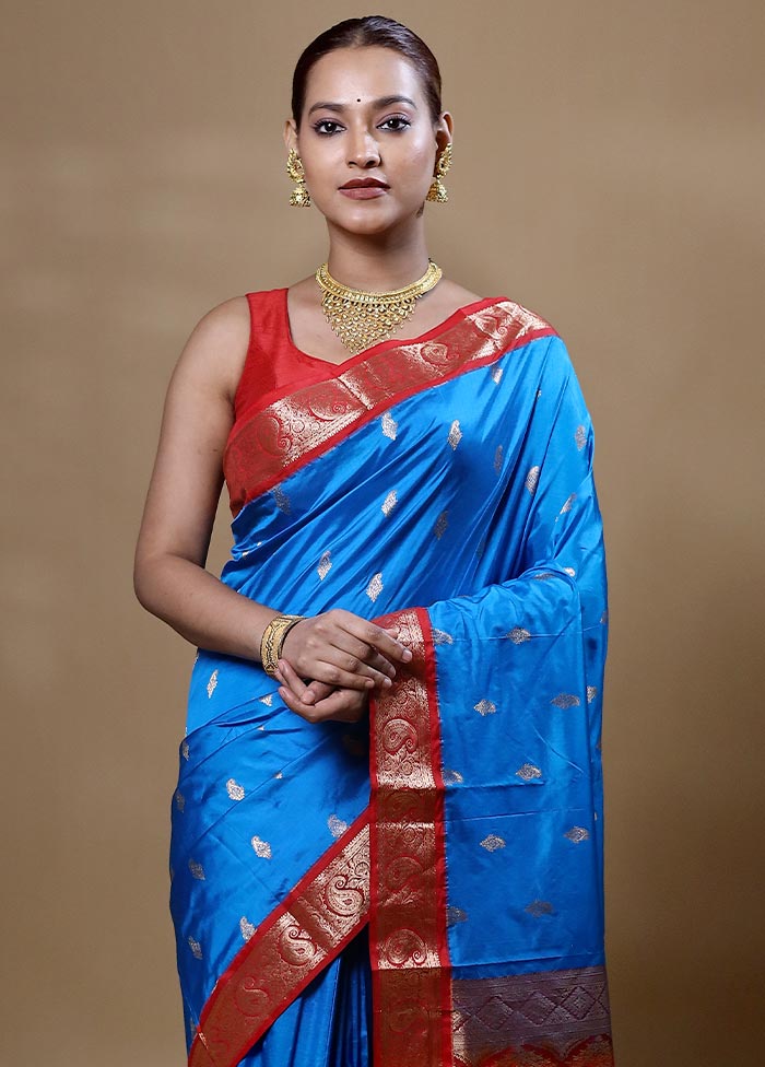 Blue Handloom Kanjivaram Pure Silk Saree With Blouse Piece Official Site