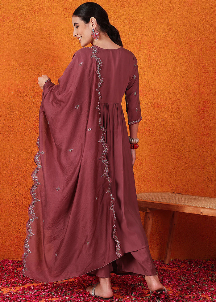 3 Pc Maroon Readymade Silk Suit Set Free Shipping Marketable