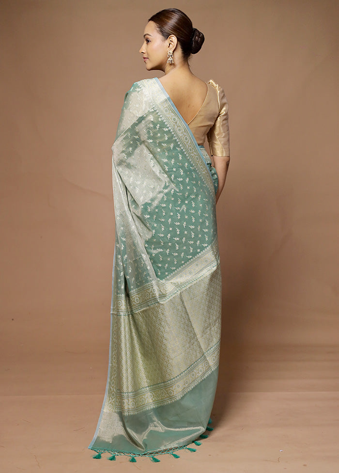 Green Tissue Silk Saree With Blouse Piece Clearance Big Discount