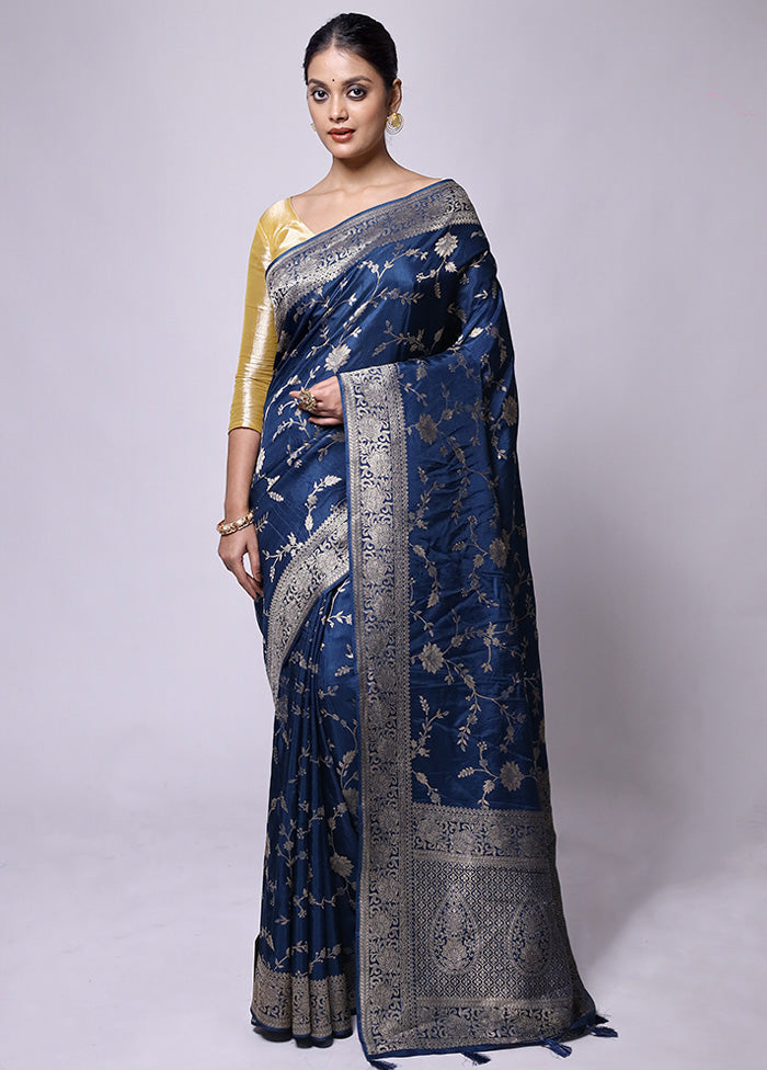 Blue Dupion Silk Saree With Blouse Piece Genuine Sale Online