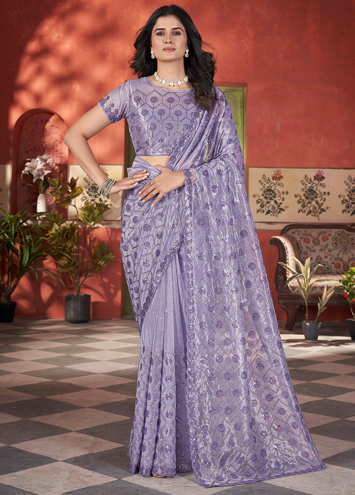 Lavender Net Net Saree With Blouse Piece Visit New Cheap Pice