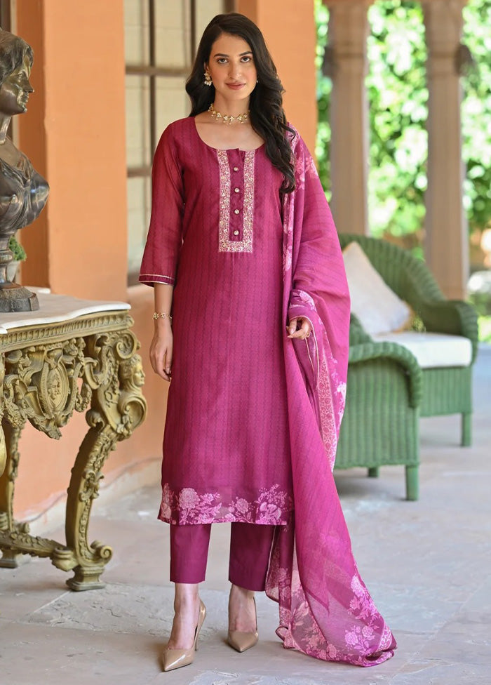 3 Pc Pink Readymade Rayon Dupatta Suit Set Popular Cheap Online