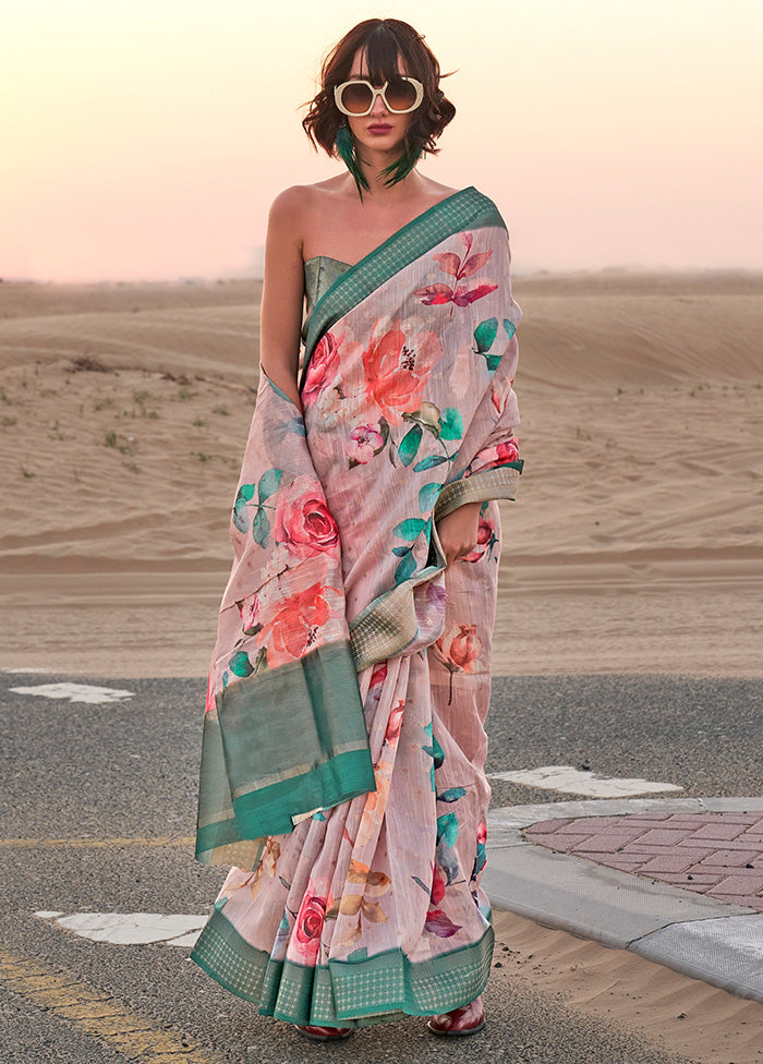 Pink Linen Silk Saree With Blouse Piece Clearance New Arrival