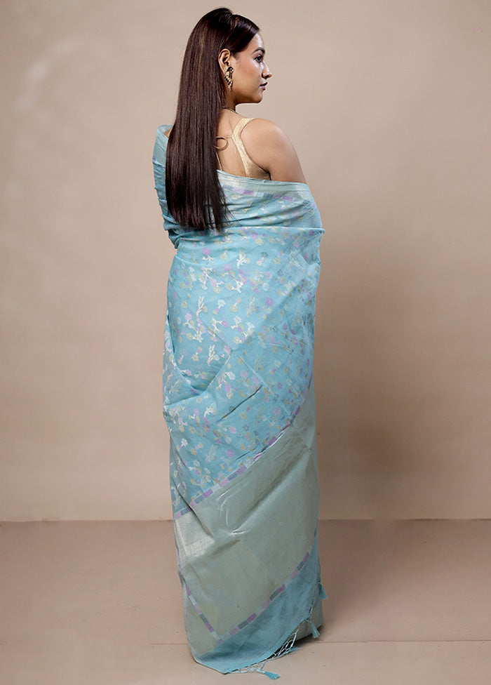 Blue Kora Silk Saree With Blouse Piece Shop Offer Online