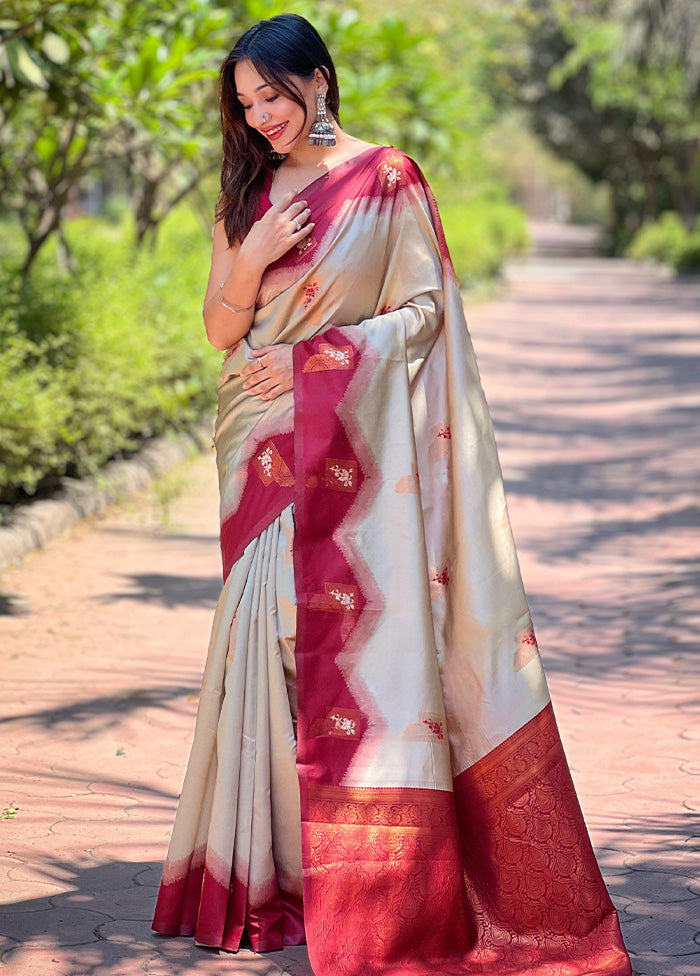 Grey Banarasi Silk Saree With Blouse Piece Clearance Pre Order