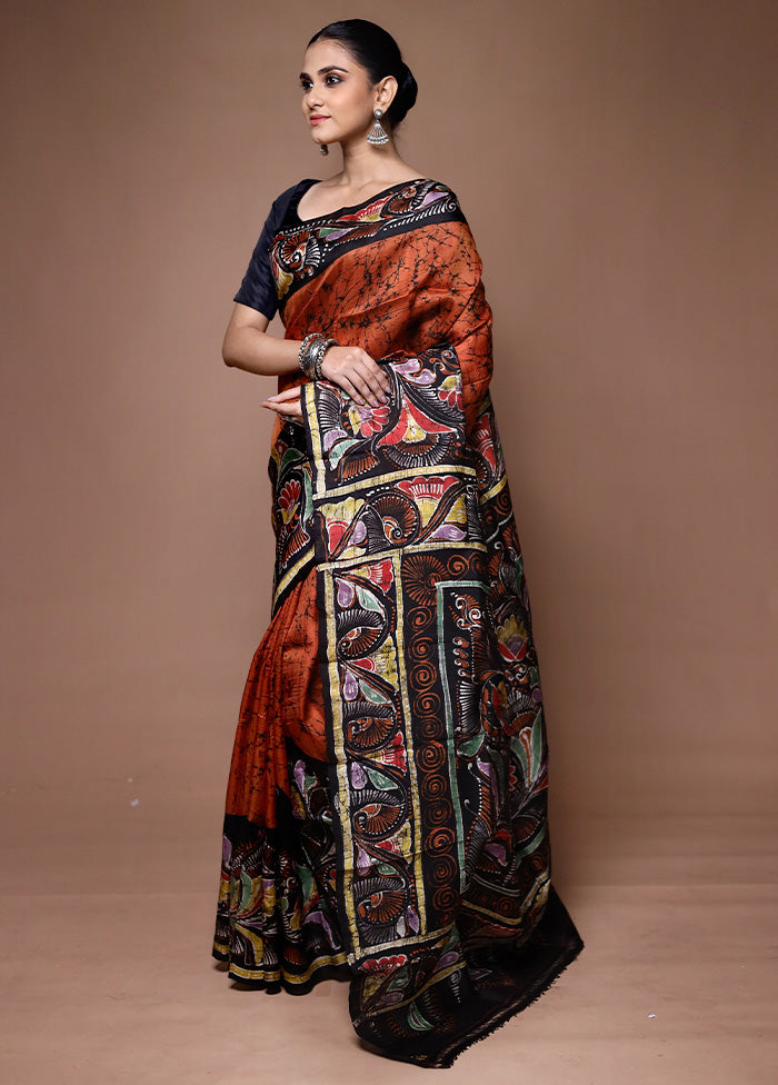 Rust Printed Pure Silk Saree Without Blouse Piece Buy Cheap Discount