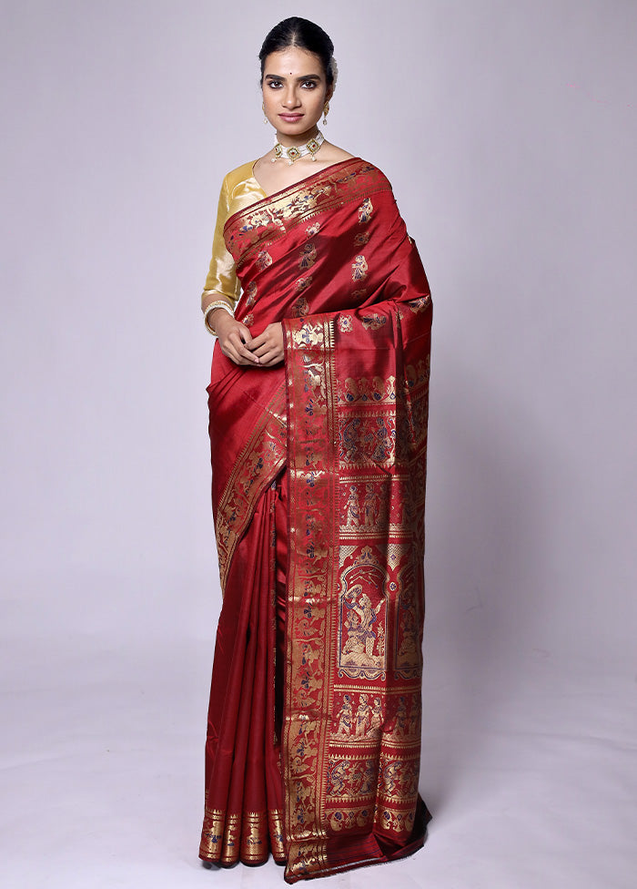 Red Handloom Baluchari Pure Silk Saree With Blouse Piece Cheap Best Store To Get