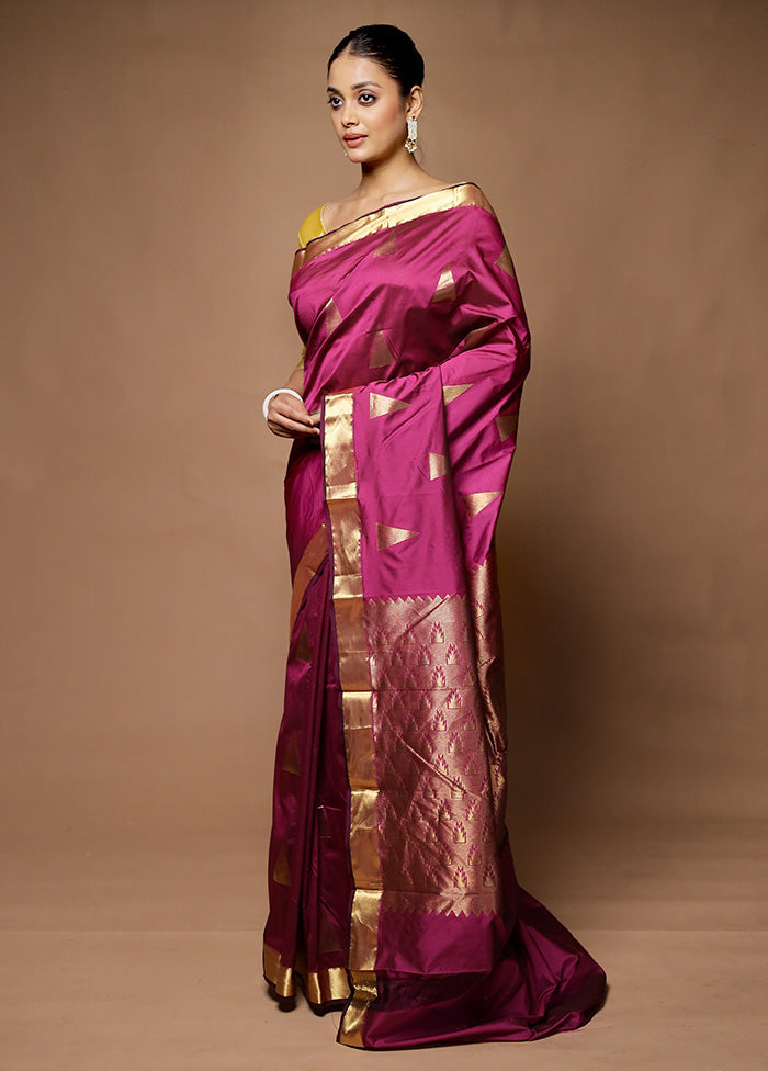 Purple Kanjivaram Silk Saree With Blouse Piece Cheap Sale Get Authentic