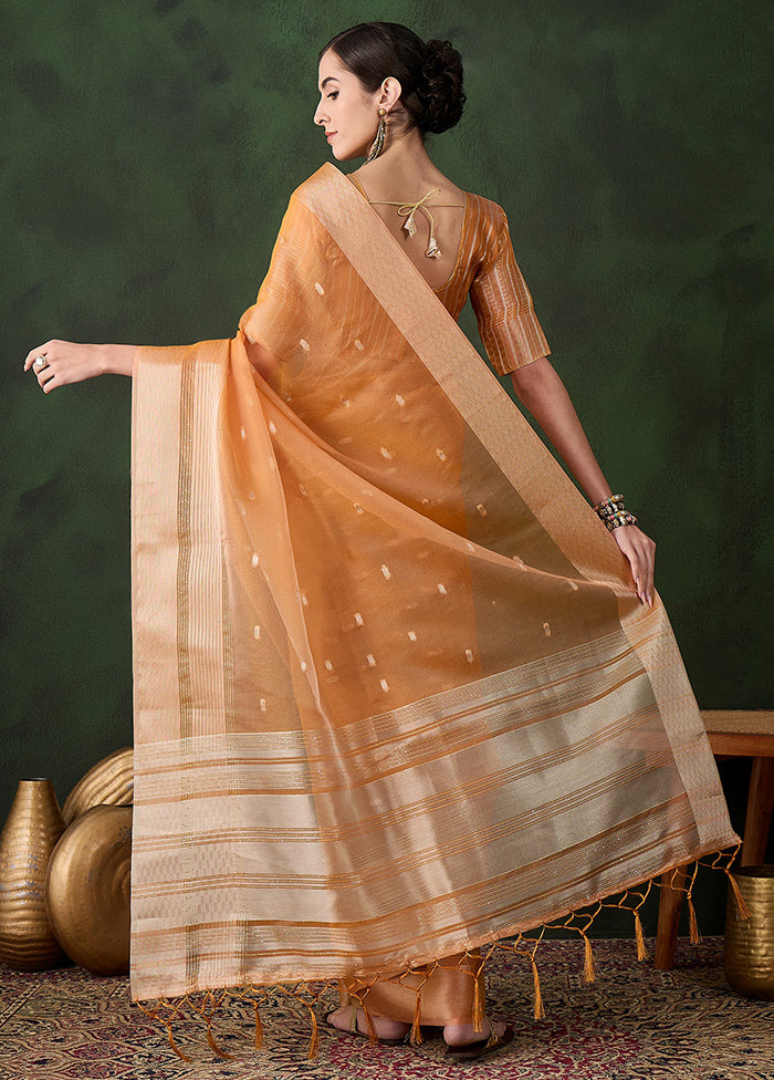 Orange Organza Saree With Blouse Piece Websites Online