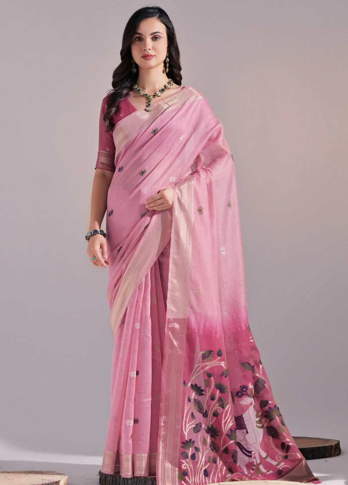 Pink Pure Cotton Saree With Blouse Piece Excellent Online