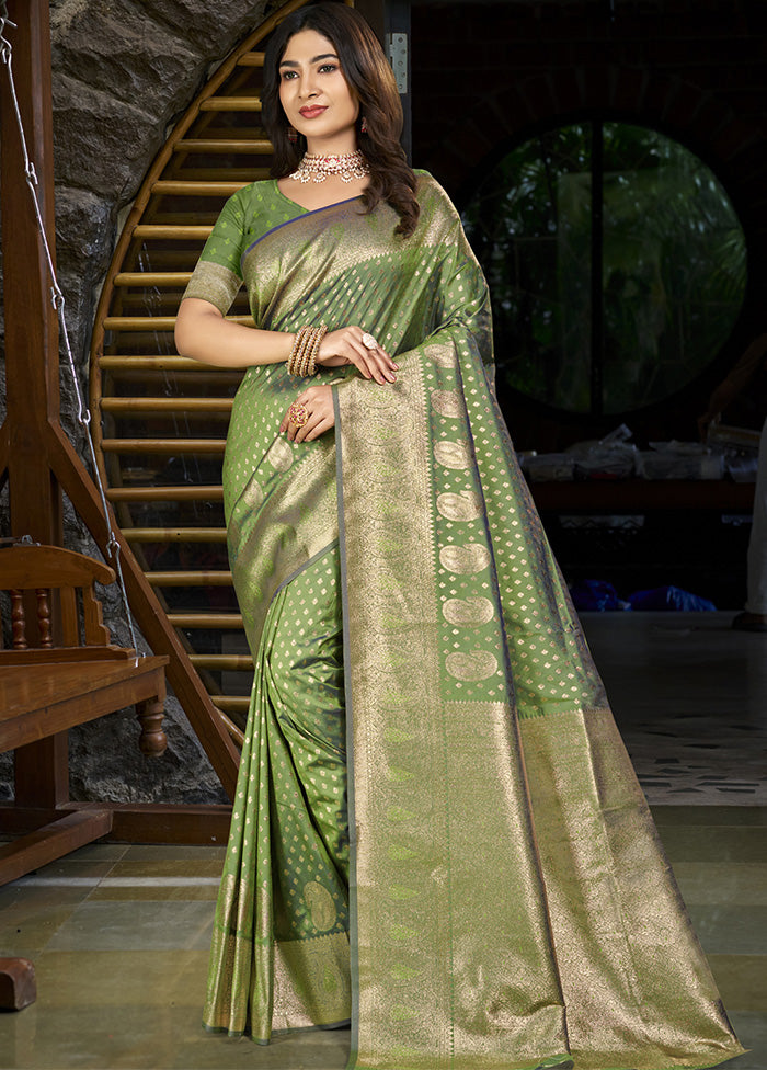 Green Spun Silk Saree With Blouse Piece Enjoy Cheap Pice