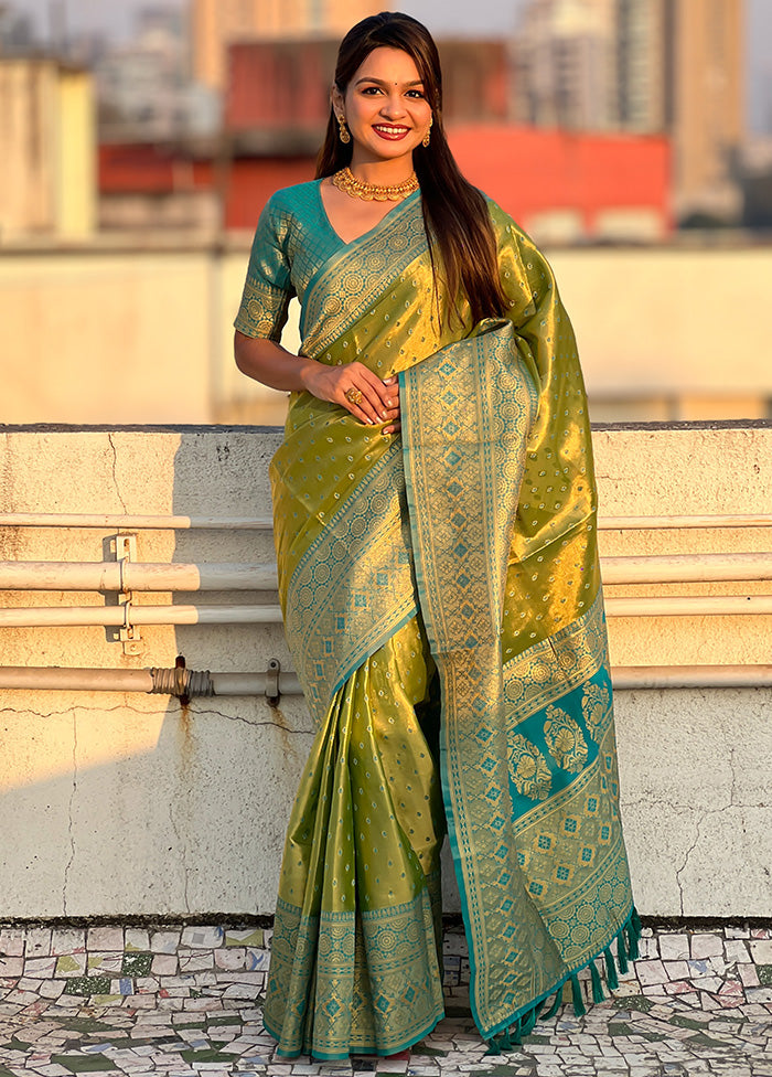 Green Spun Silk Saree With Blouse Piece Discount Cheapest Pice