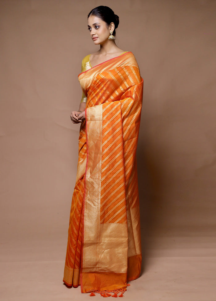 Orange Kora Silk Saree With Blouse Piece Discount Brand New Unisex