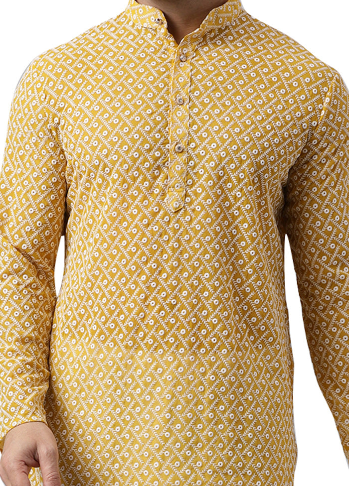 2 Pc Yellow Silk Kurta Pajama Set Discount Best