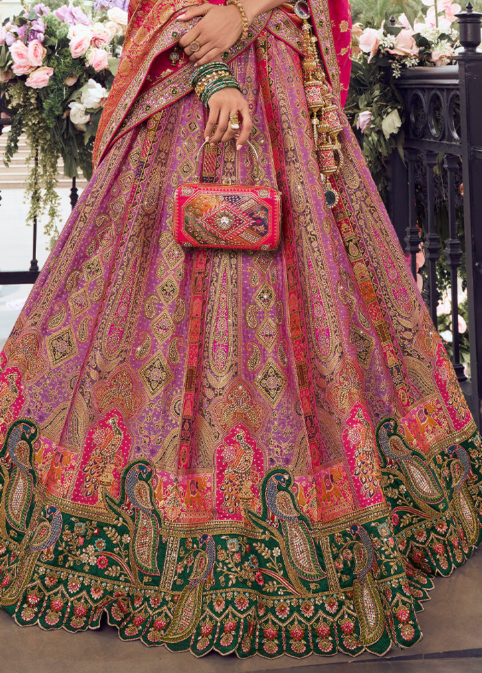 3 Pc Multicolor Silk Semi Stitched Lehenga Set Cheap Sale 2025