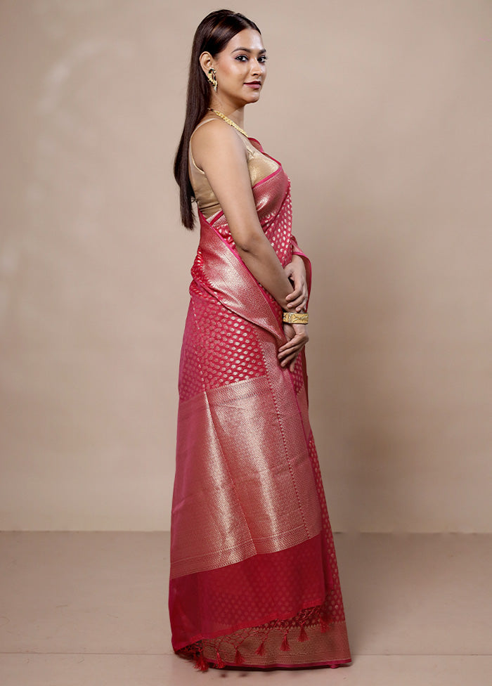 Pink Kora Silk Saree With Blouse Piece Cheap Websites