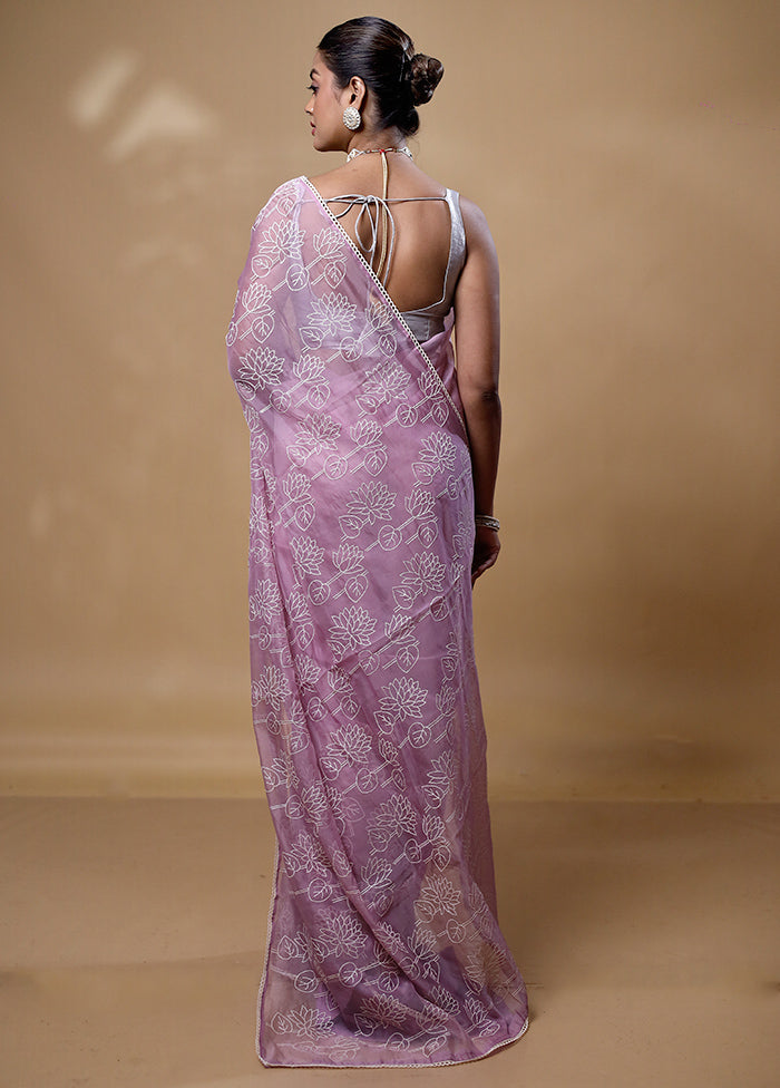 Lavender Organza Saree With Blouse Piece Cheap Wholesale