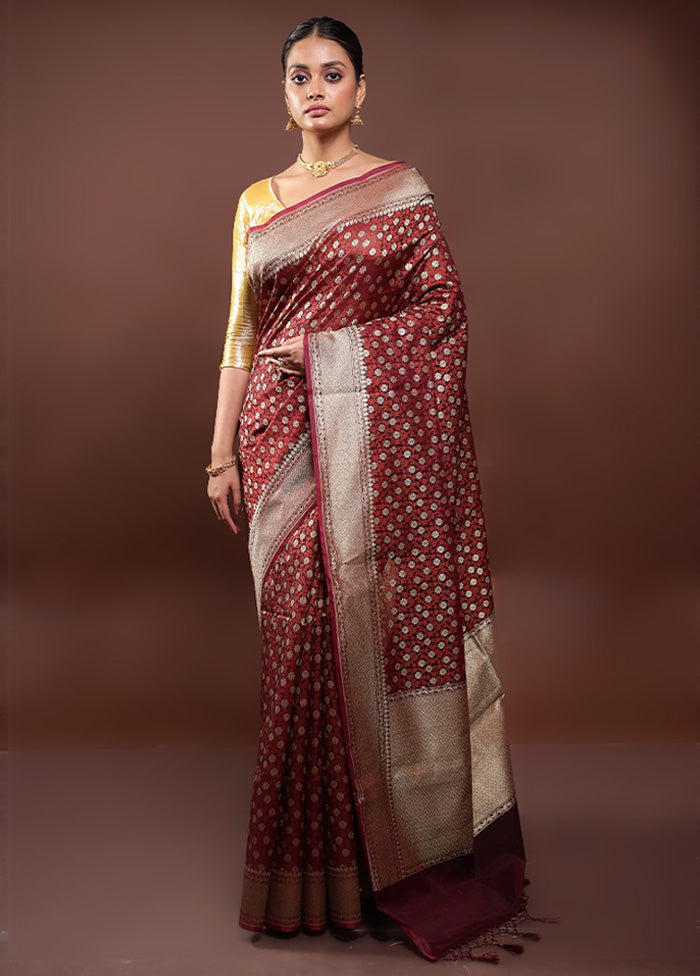 Wine  Kora Silk Saree With Blouse Piece Cheap Sale Outlet