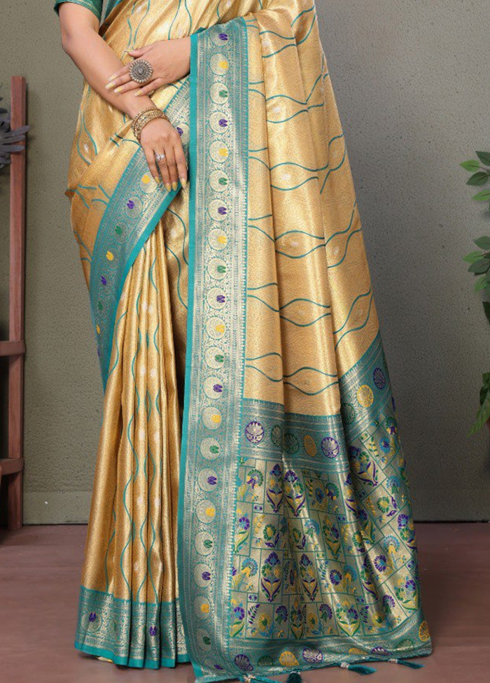 Cream Banarasi Silk Saree With Blouse Piece Outlet With Credit Card