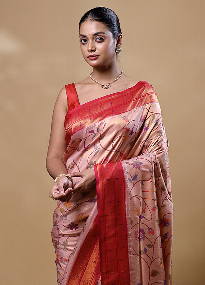 Peach Dupion Silk Saree With Blouse Piece Buy Cheap Recommend