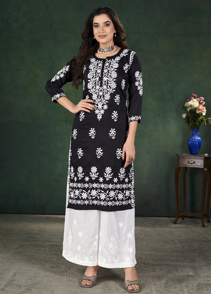 2 Pc Black Readymade Silk Kurti Set Tumblr Sale Online