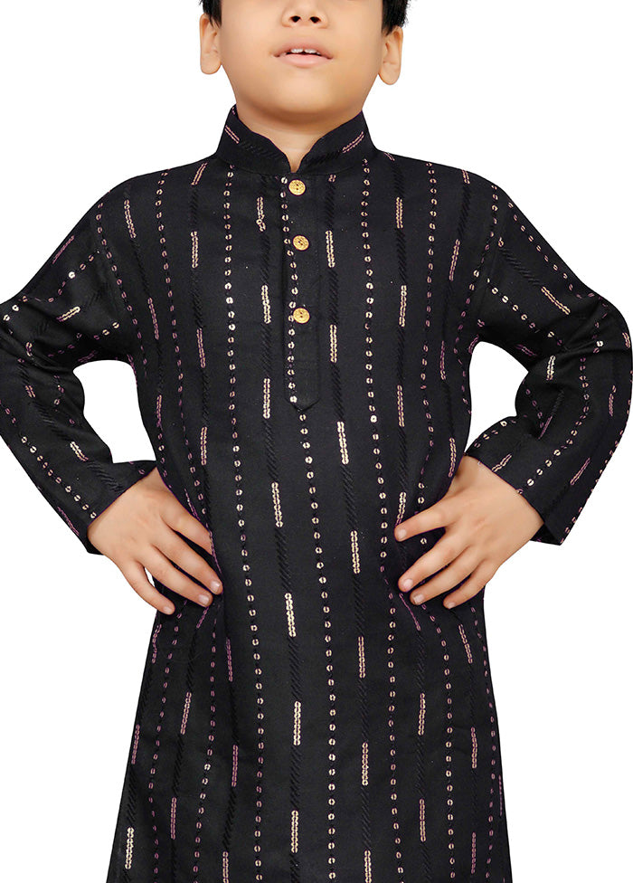 Black Cotton Silk Kurta Pajama Set Discount For Sale