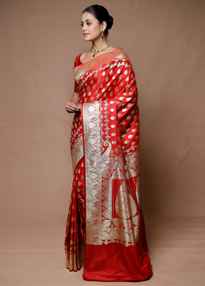 Red Banarasi Silk Saree With Blouse Piece Affordable Cheap Online