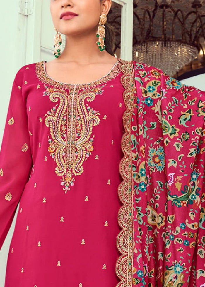 3 Pc Rani Semi Stitched Georgette Suit Set For Nice Online