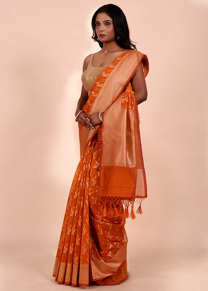 Orange Kora Silk Saree With Blouse Piece Sast