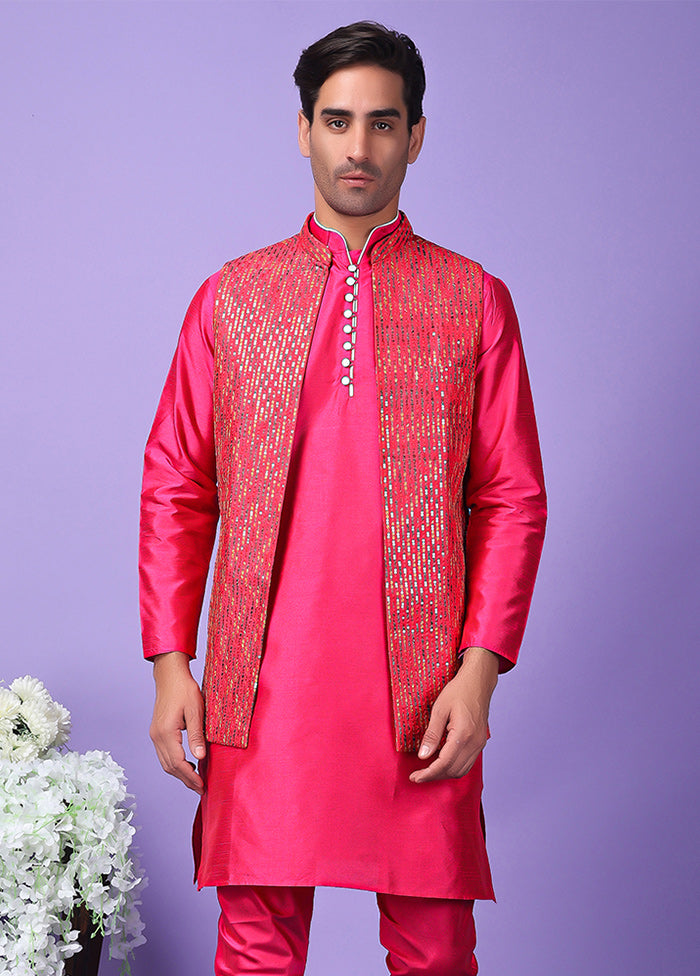 3 Pc Pink Silk Nehru Set Buy Online