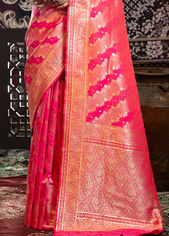 Pink Banarasi Silk Saree With Blouse Piece Discount Pay With Paypal