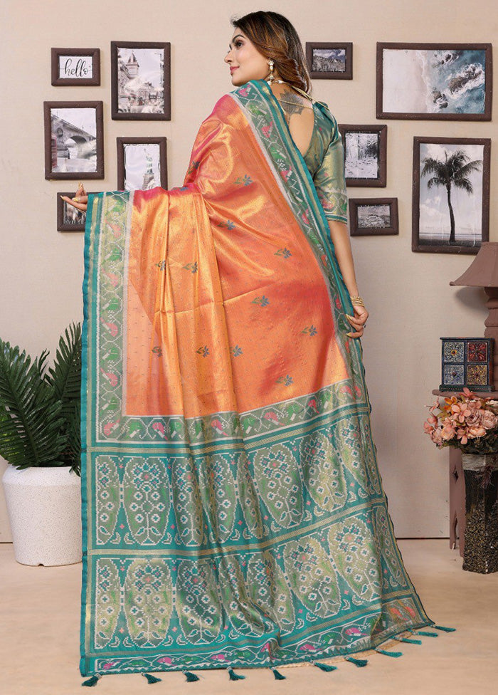 Dark Peach Banarasi Silk Saree With Blouse Piece Clearance Limited Edition