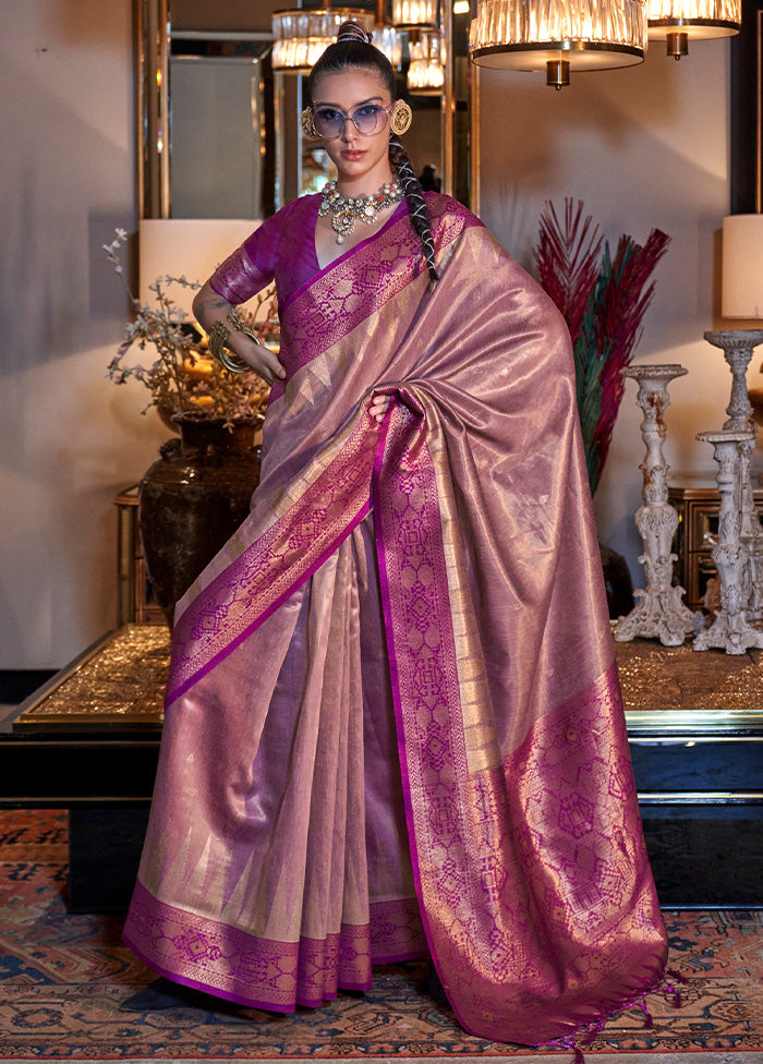 Light Pink Spun Silk Saree With Blouse Piece Low Cost For Sale