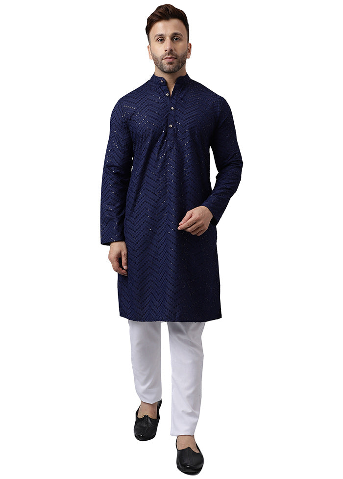 2 Pc Navy Blue Silk Kurta Pajama Set Outlet Pay With Paypal