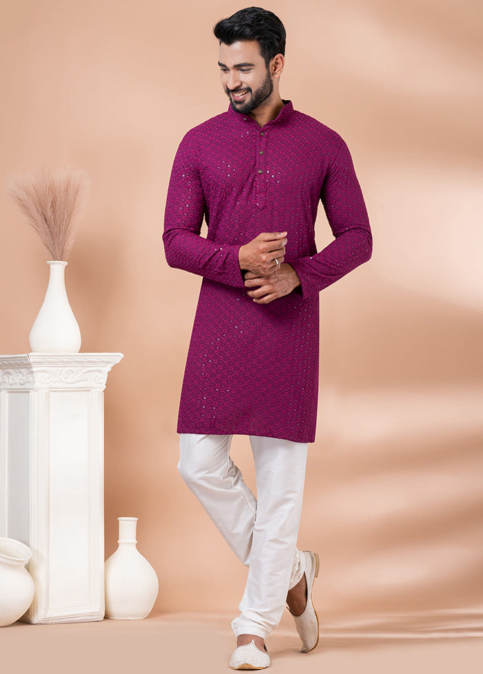 Magenta Silk Kurta And Pajama Set 2025 New For Sale