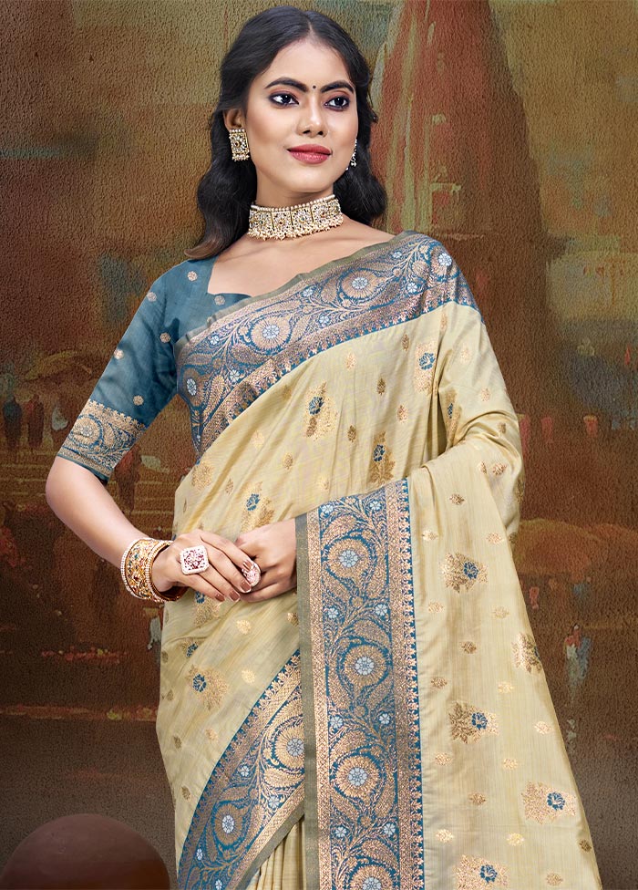 Beige Dupion Silk Saree With Blouse Piece Discount Footlocker Pictures