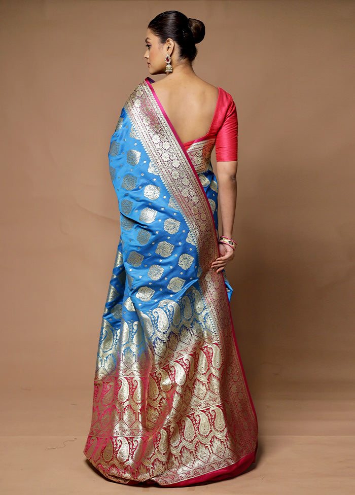 Blue Banarasi Silk Saree With Blouse Piece Clearance Eastbay