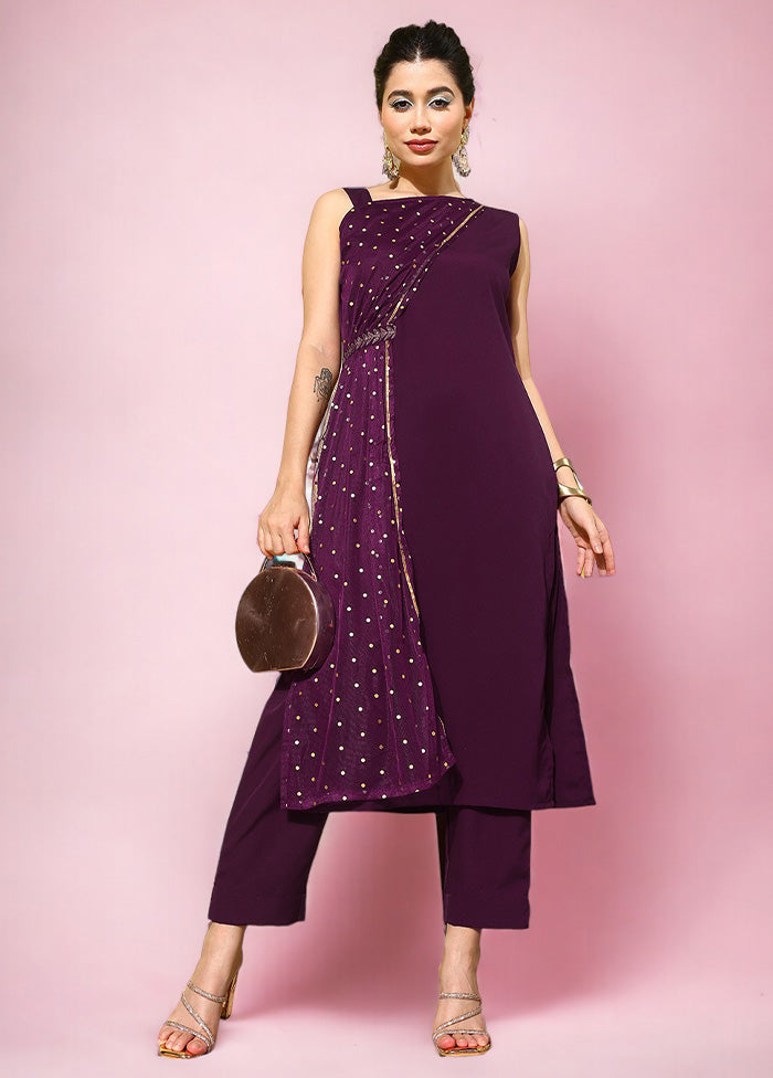 2 Pc Burgundy Readymade Silk Kurti Set 2025 Online