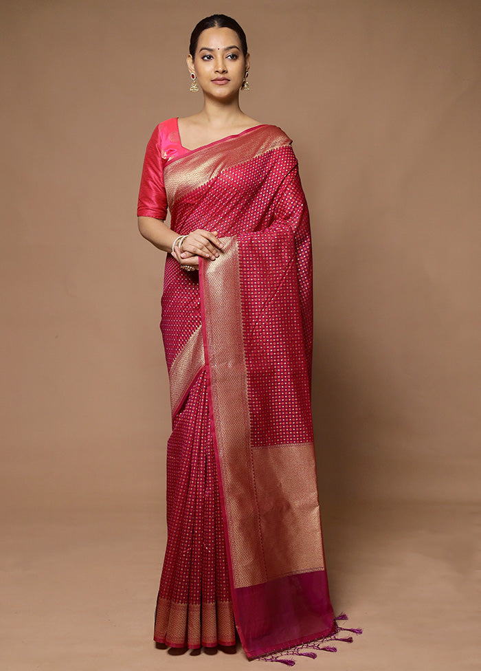 Pink Kora Silk Saree With Blouse Piece Clearance Cheap Real