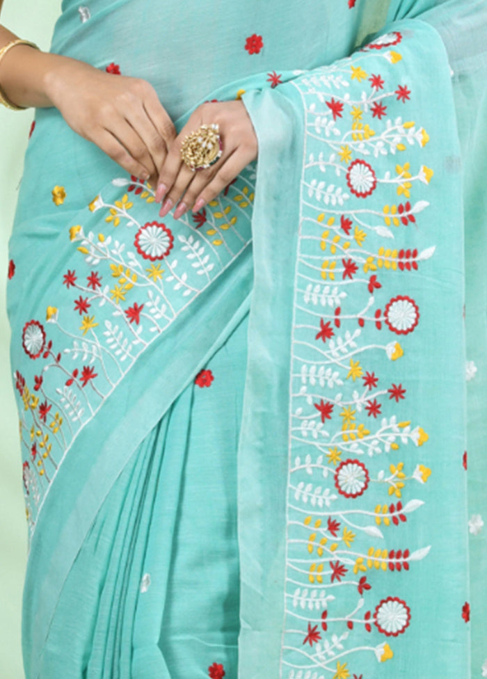 Sea Green Cotton Saree With Blouse Piece Clearance Discounts