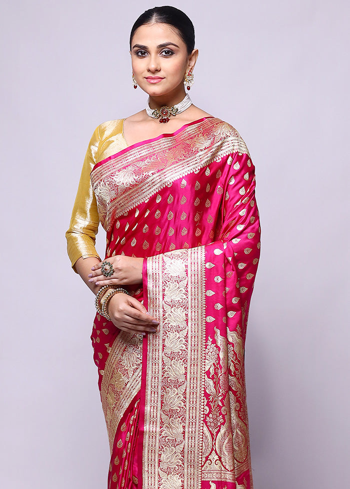 Pink Handloom Banarasi Pure Silk Saree With Blouse Piece Sale Footlocker Finishline