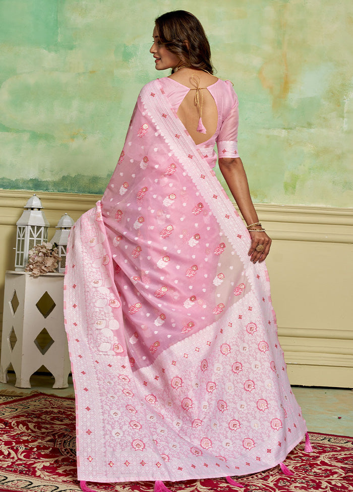 Pink Cotton Saree With Blouse Piece Low Cost Online