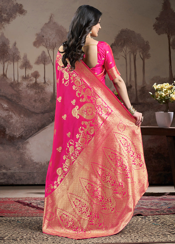 Pink Spun Silk Saree With Blouse Piece Pay With Visa Sale Online