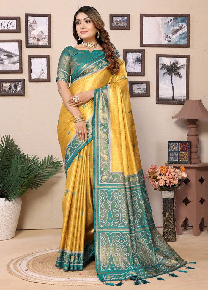 Yellow Banarasi Silk Saree With Blouse Piece Comfortable Cheap Pice