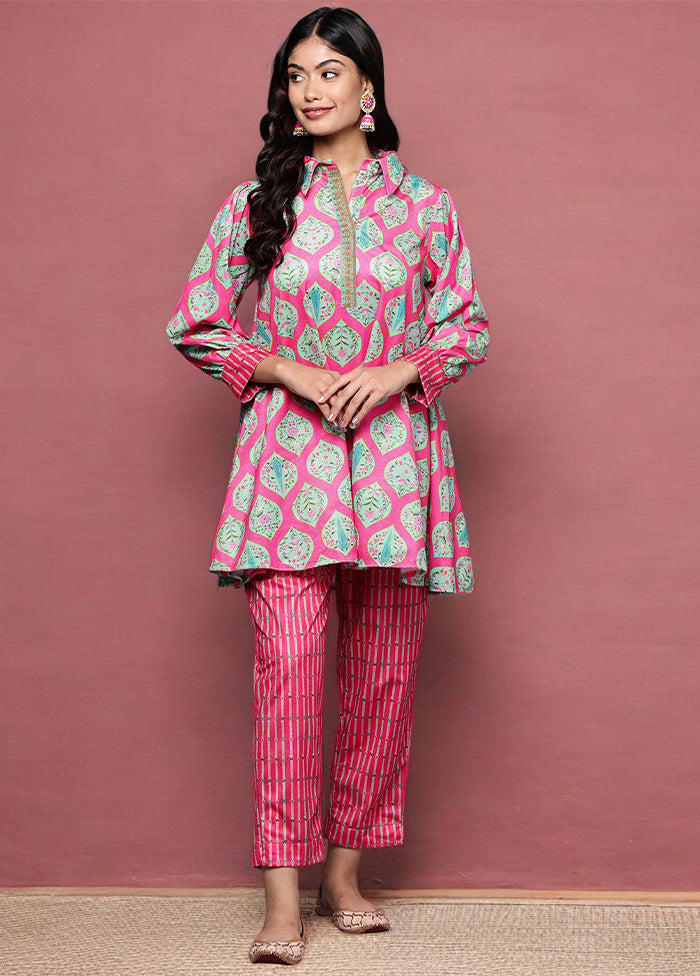 2 Pc Pink Readymade Velvet Tunic Set Popular Sale Online