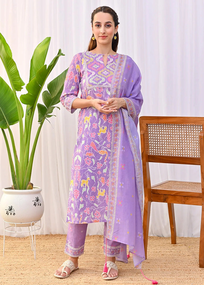 3 Pc Purple Readymade Rayon Dupatta Suit Set Official Cheap Online