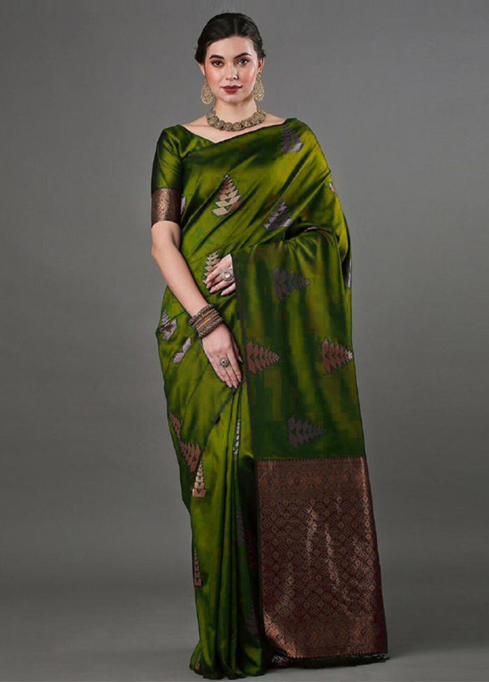 Olive Green Banarasi Silk Saree With Blouse Piece Deals Cheap Pice