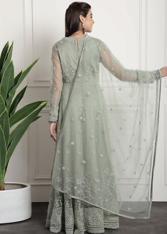 Green Semi Stitched Net Indian Dress Geniue Stockist