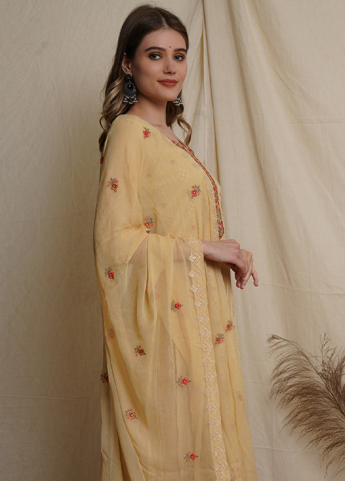 3 Pc Yellow Unstitched Georgette Suit Set Good Selling Cheap Pice