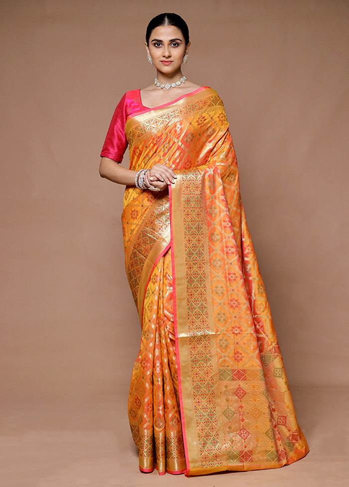 Orange Uppada Silk Saree With Blouse Piece Cheap Comfortable